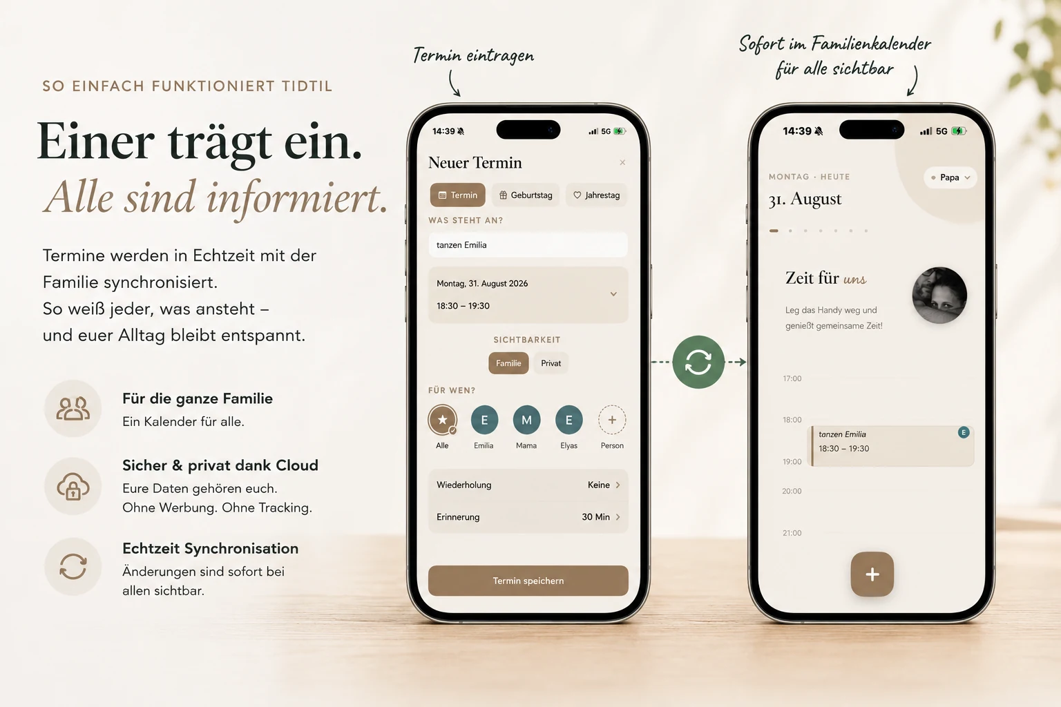 TidTil Familie einladen und gemeinsam synchronisieren