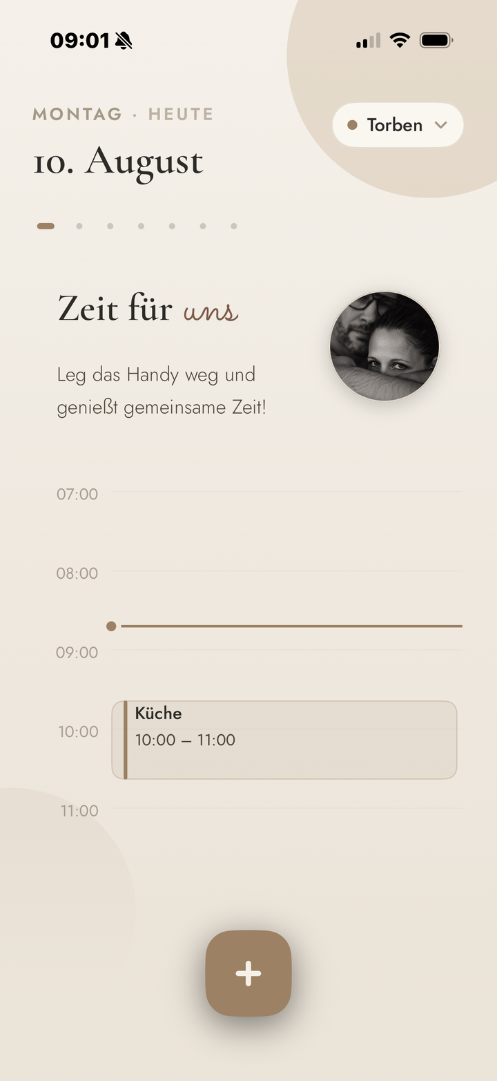 TidTil Familienkalender Startbildschirm auf dem iPhone